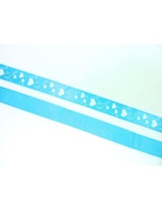 R-3,5m Ruban coeur 15mm coeur blanc sur fond bleu satiné