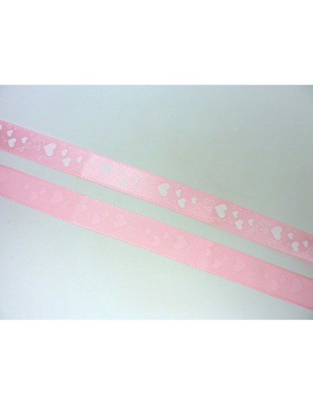 R-3,5m Ruban coeur 15mm coeur blanc sur fond rose pâle