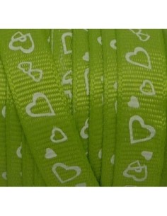 R-5m Ruban fantaisie 10mm coeur blanc sur fond vert anis 2