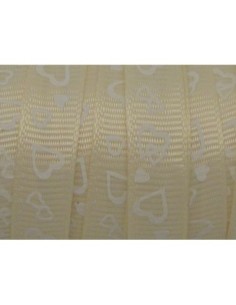 R-5m Ruban fantaisie 10mm coeur blanc sur fond crème