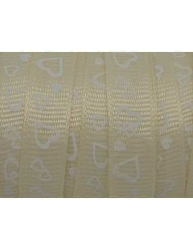 R-5m Ruban fantaisie 10mm coeur blanc sur fond...