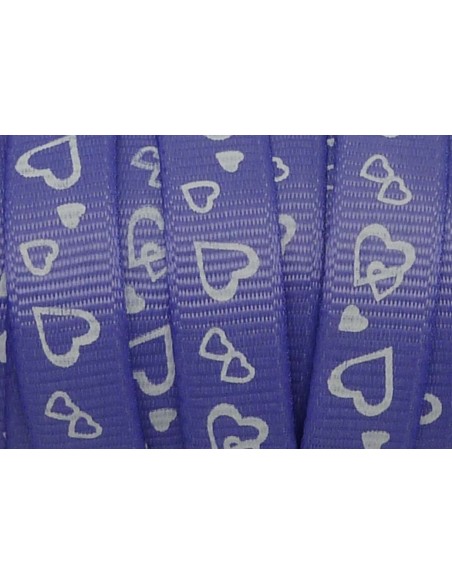 R-5m Ruban fantaisie 10mm coeur blanc sur fond mauve