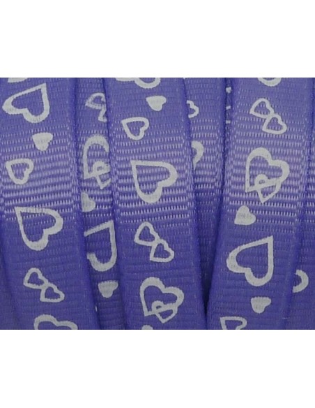 R-5m Ruban fantaisie 10mm coeur blanc sur fond mauve