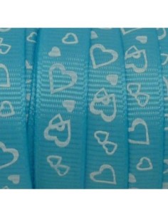 R-5m Ruban fantaisie 10mm coeur blanc sur fond bleu