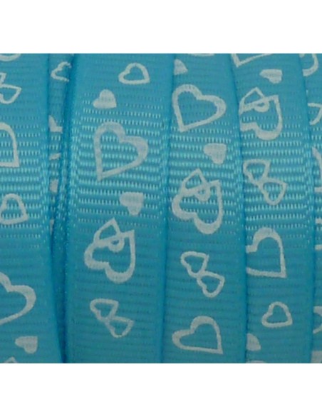 R-5m Ruban fantaisie 10mm coeur blanc sur fond bleu