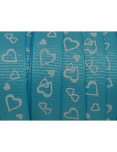 R-5m Ruban fantaisie 10mm coeur blanc sur fond bleu 2