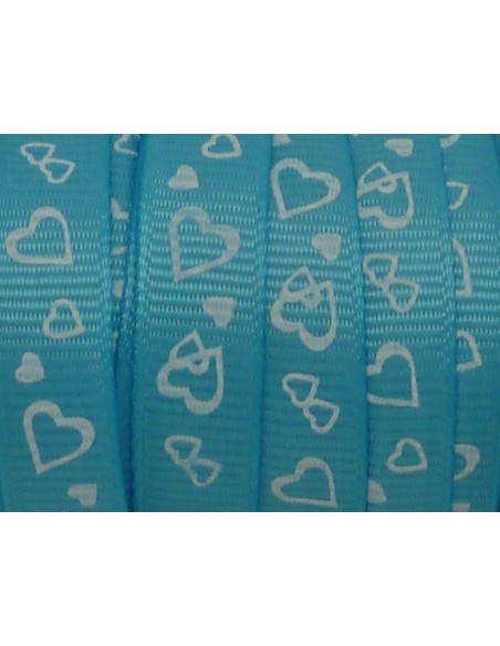 R-5m Ruban fantaisie 10mm coeur blanc sur fond bleu