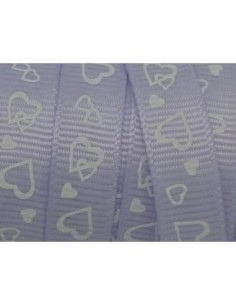 R-5m Ruban fantaisie 10mm coeur blanc sur fond parme