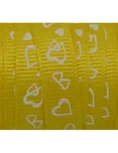 R-5m Ruban fantaisie 10mm coeur blanc sur fond jaune citron