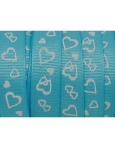 R-5m Ruban fantaisie 10mm coeur blanc sur fond bleu pâle
