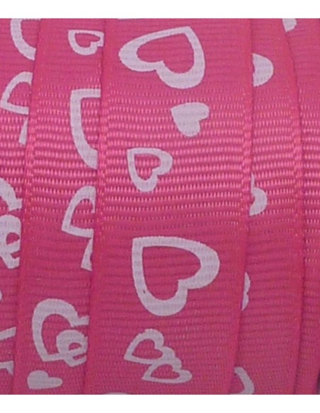 Ruban  fantaisie imprimé coeur blanc sur fond rose vif pas cher 