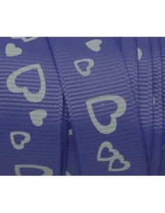 Ruban fantaisie imprimé coeur blanc sur fond mauve