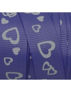 Ruban fantaisie imprimé coeur blanc sur fond mauve 2