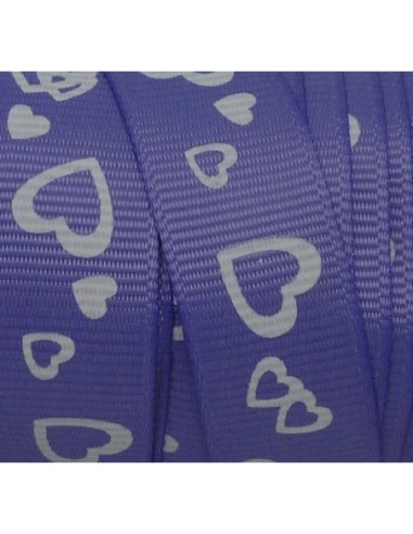 Ruban galon 15mm motif coeur sur fond mauve pas cher