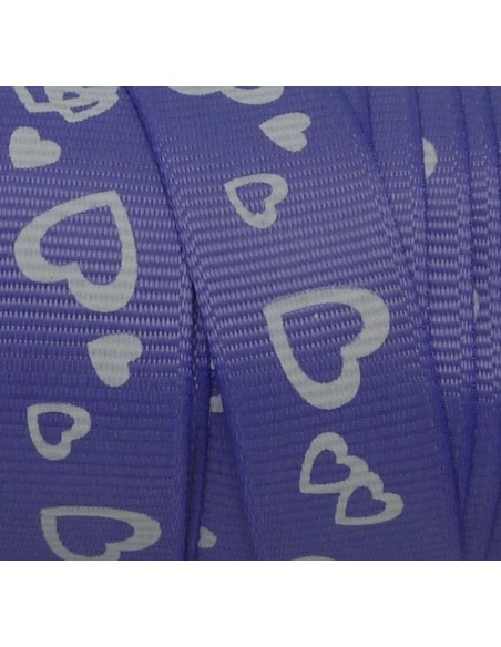 Ruban galon 15mm motif coeur sur fond mauve pas cher