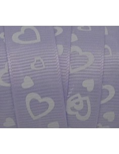 Ruban fantaisie imprimé coeur blanc sur fond parme