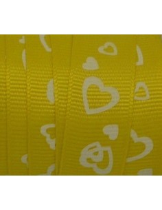 Ruban galon polyester jaune citron avec motif coeur