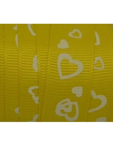 Ruban galon polyester jaune citron avec motif coeur