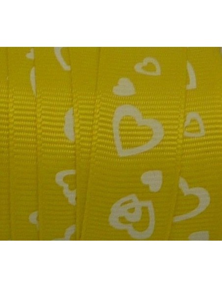Ruban galon polyester jaune citron avec motif coeur