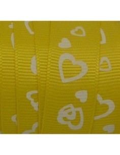 Ruban galon polyester jaune citron avec motif coeur 2