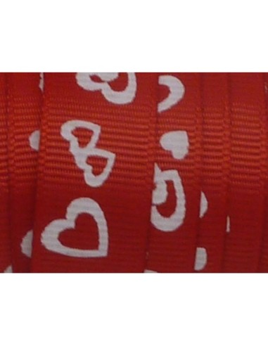 Ruban fantaisie motif coeur blanc sur fond rouge pas cher