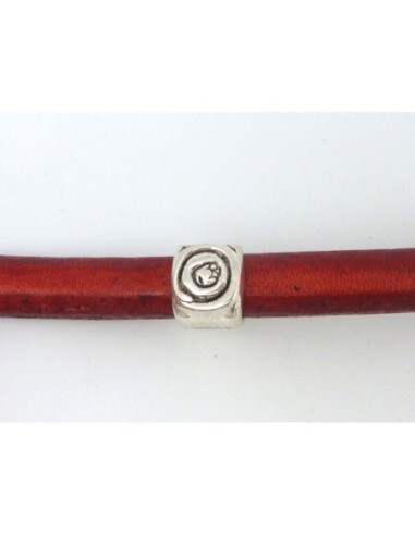 Perle poussoir argenté à gros trou pour cuir régaliz