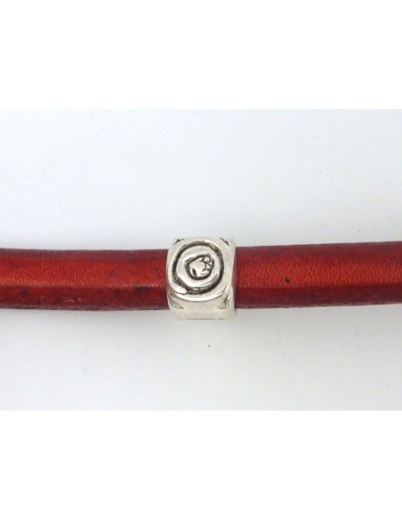 Perle poussoir argenté à gros trou pour cuir régaliz