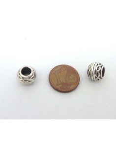 Perle ronde gravé en métal argenté à gros trou 2