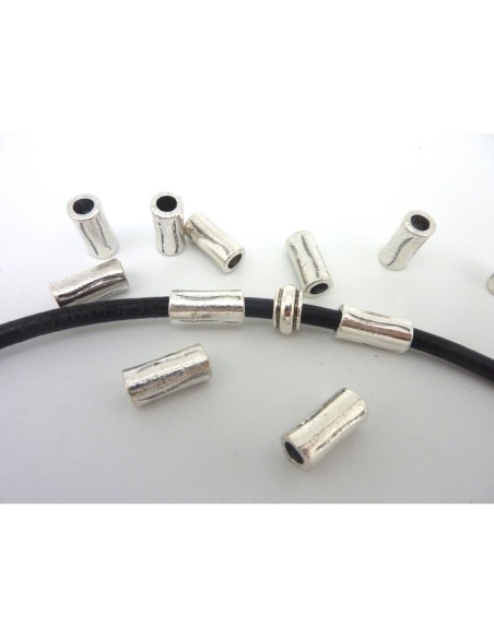 Perle tube argenté à gros trou en métal