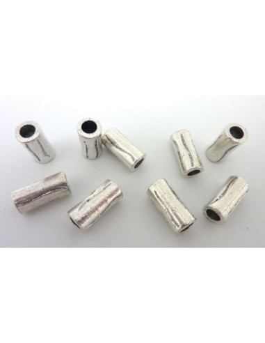 Perle tube argenté à gros trou en métal