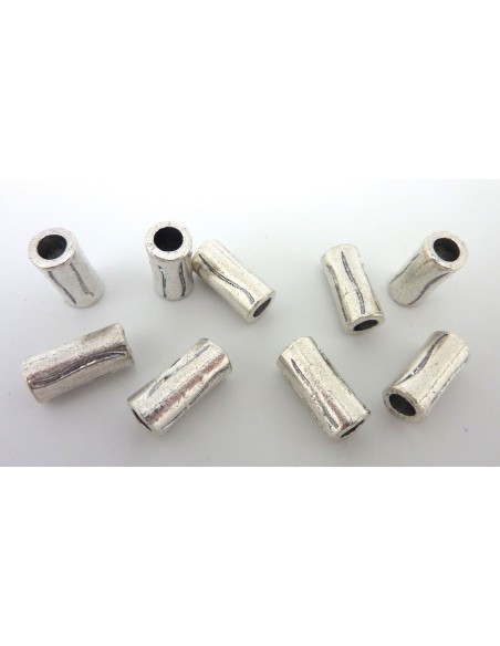Perle tube argenté à gros trou en métal