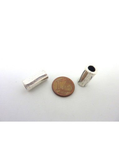 Perle tube argenté à gros trou en métal