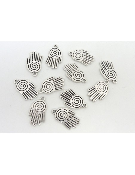 5 Breloques pendentif, main de Fatma 25mm en métal argenté