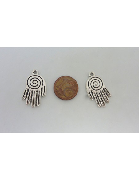 5 Breloques pendentif, main de Fatma 25mm en métal argenté