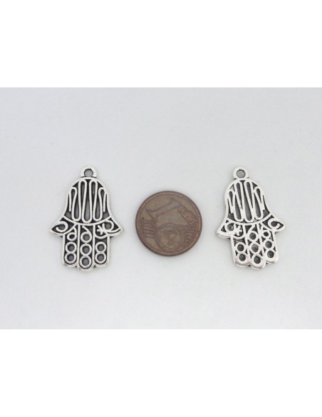 5 Breloques pendentif, main de Fatma 26,4mm en métal argenté