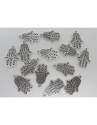 5 Breloques pendentif, main de Fatma 26,4mm en métal argenté