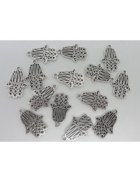 5 Breloques pendentif, main de Fatma 26,4mm en métal argenté