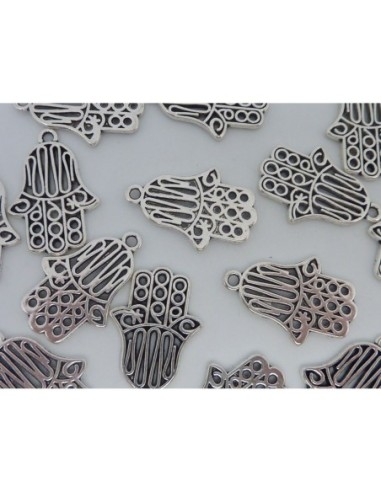 5 Breloques pendentif, main de Fatma 26,4mm en métal argenté