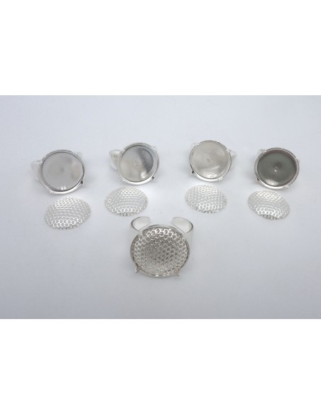 5 Supports bague réglable avec grille en métal argenté, très belle qualité