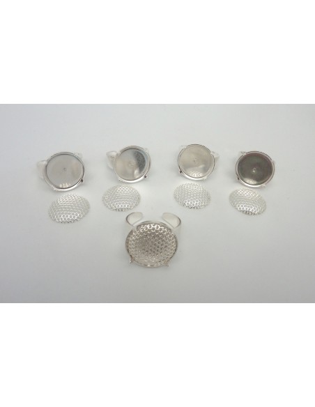 5 Supports bague réglable avec grille en métal argenté, très belle qualité