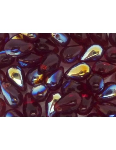 Perle goutte de couleur rouge rubis AB en verre