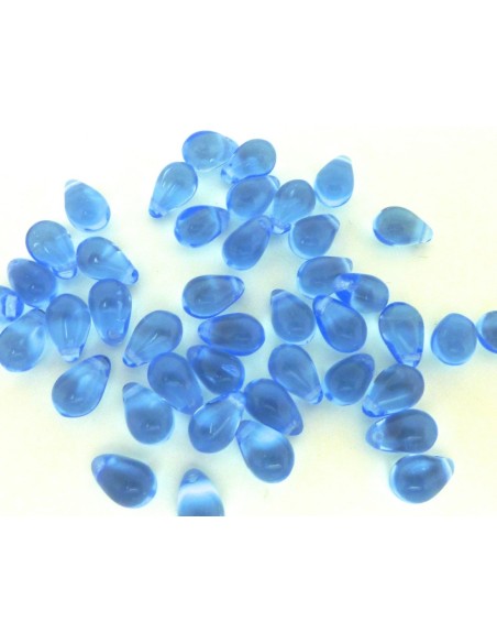 Perle goutte en verre de couleur bleu saphir clair 9,2mm