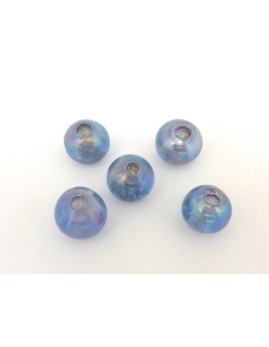 R-5 grosses perles ronde 16mm bleu irisé transparent en verre