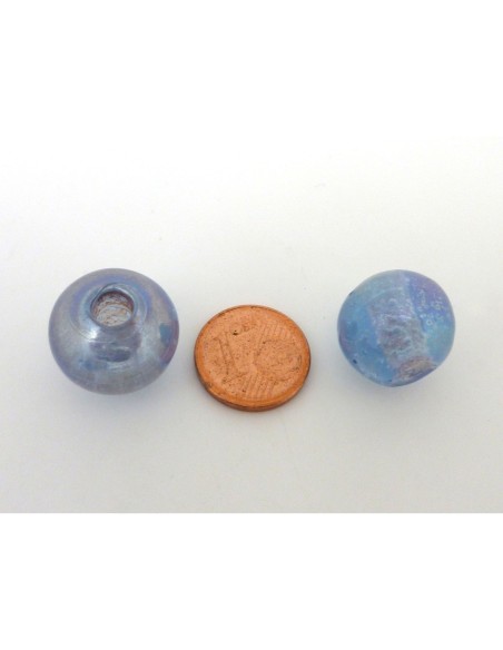 R-5 grosses perles ronde 16mm bleu irisé transparent en verre