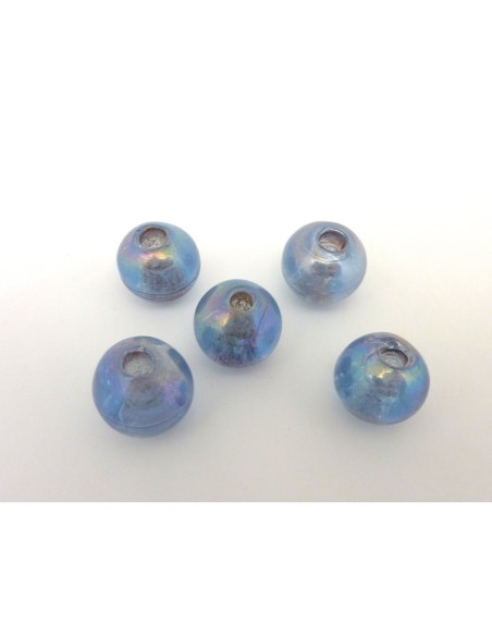 R-5 grosses perles ronde 16mm bleu irisé transparent en verre