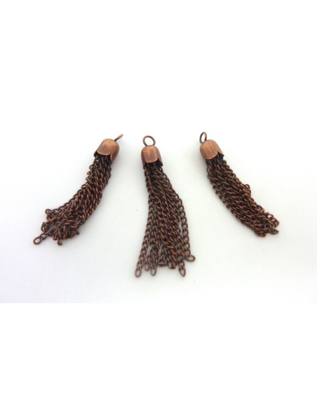 10 Pompons chaînette en métal cuivré 4,5cm avec calotte en forme de tulipe