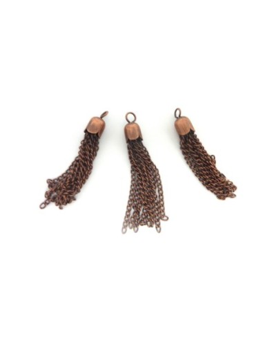 10 Pompons chaînette en métal cuivré 4,5cm avec...