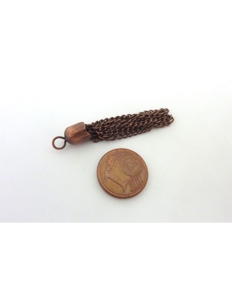 10 Pompons chaînette en métal cuivré 4,5cm avec calotte en forme de tulipe