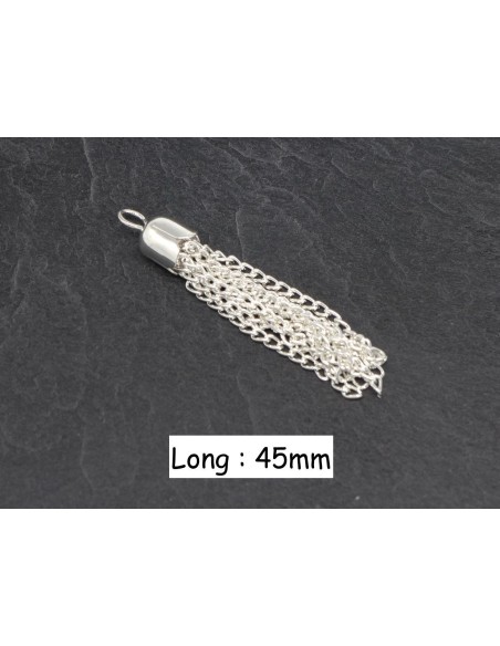 Breloque pompon chainette en métal argenté blanc