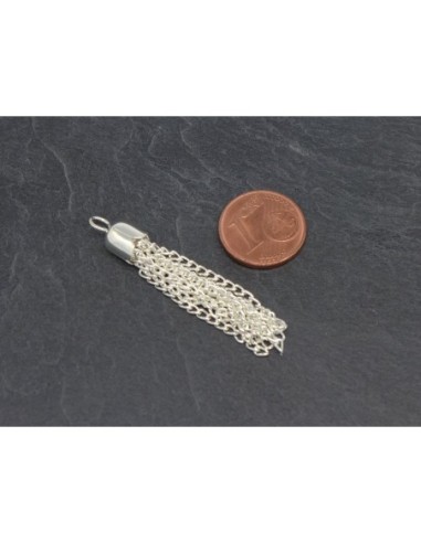 Charm pompon chainette en métal argenté blanc